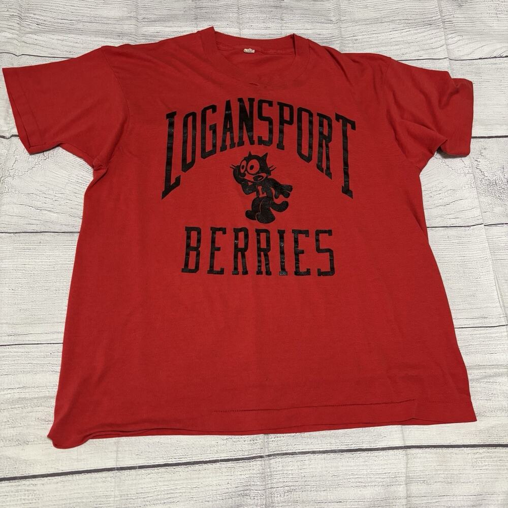Vtg 80s Screen Stars Logansport Berries T Shirt XL Single Stitch Felix The Cat